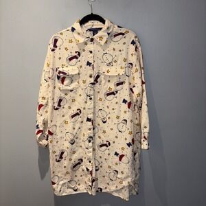 Charter Club Flannel Nightgown Snowman Print Cotton Button‎ Down Cozy Size S